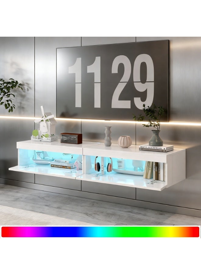 GoldenLike Modern TV Stand with 15-Color Lights, 160CM Wall Mounted TV Cabinet Media Console with Remote Control - Image 1